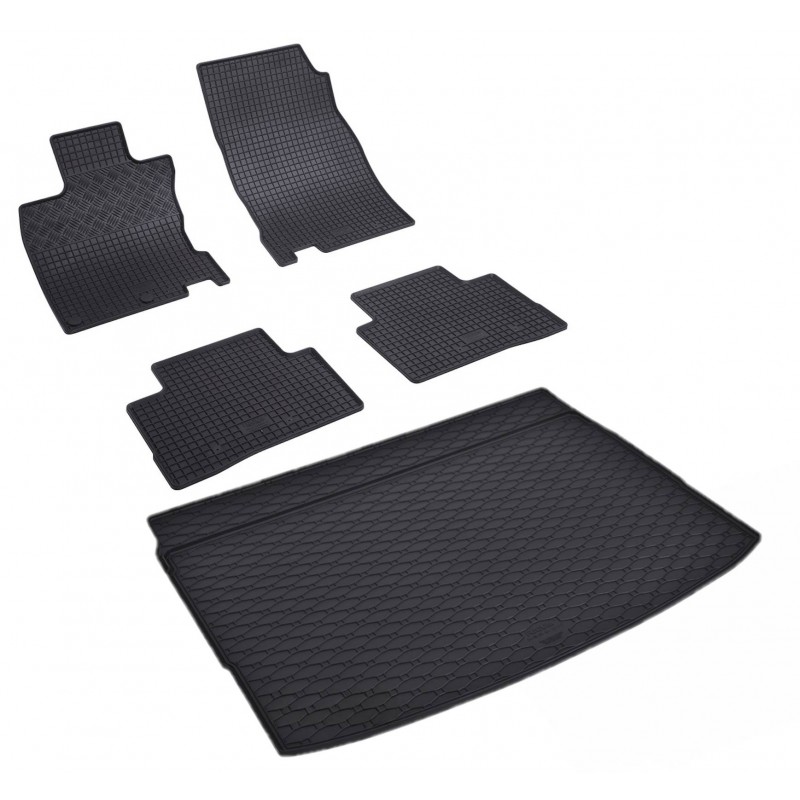 KIT TAPPETI GOMMA + BAULIERA per Nissan Qashqai II J11 dal 2014-2021,  Posizione baule superiore e inferiore