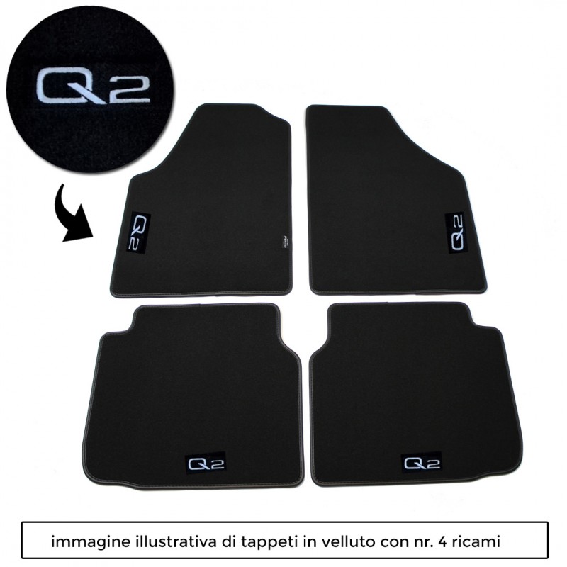 Logo Q2 con 4 ricami diretti su tappeti anteriori e posteriori