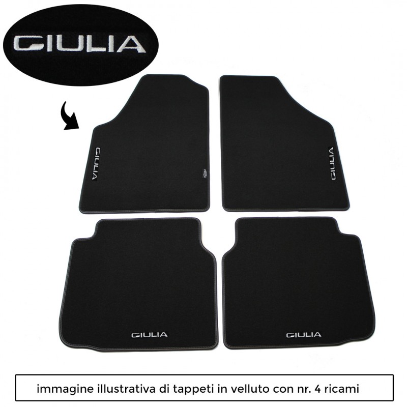 Logo Giulia con 4 ricami diretti su tappeti anteriori e posteriori