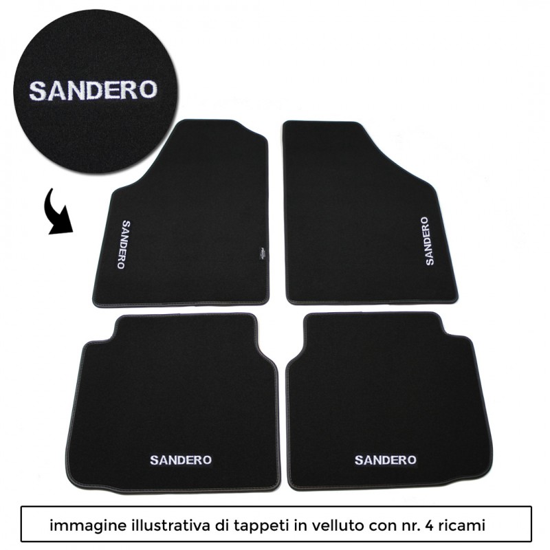 Logo SANDERO con 4 ricami diretti su tappeti anteriori e posteriori