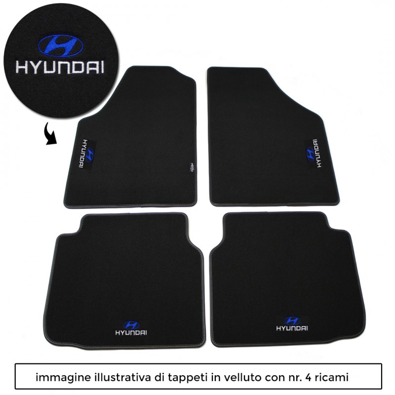 Logo Hyundai con 4 ricami diretti su tappeti anteriori e posteriori