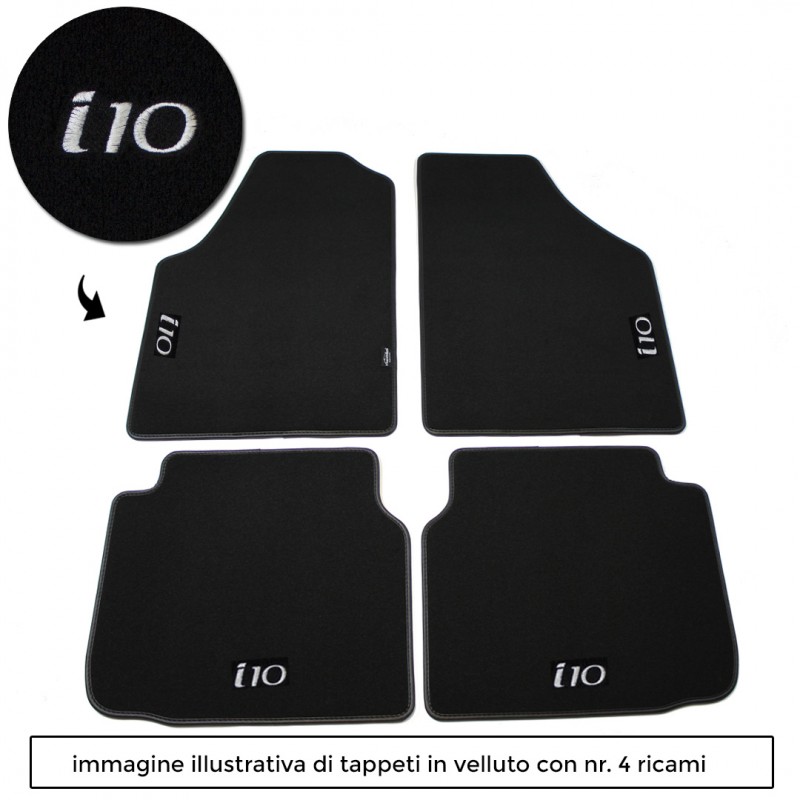 Logo i10 con 4 ricami diretti su tappeti anteriori e posteriori