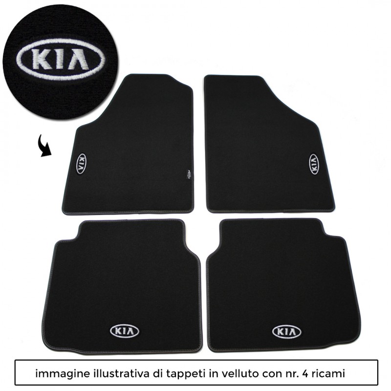 Logo Kia con 4 ricami diretti su tappeti anteriori e posteriori