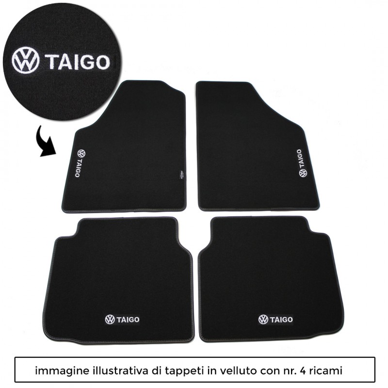 Logo TAIGO con 4 ricami diretti su tappeti anteriori e posteriori